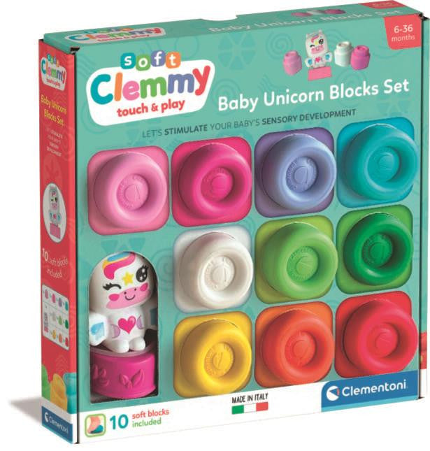 Farbe Clemmy Einhorn weiches Baustein-Set mit 10 Stück und Figur von Clementoni