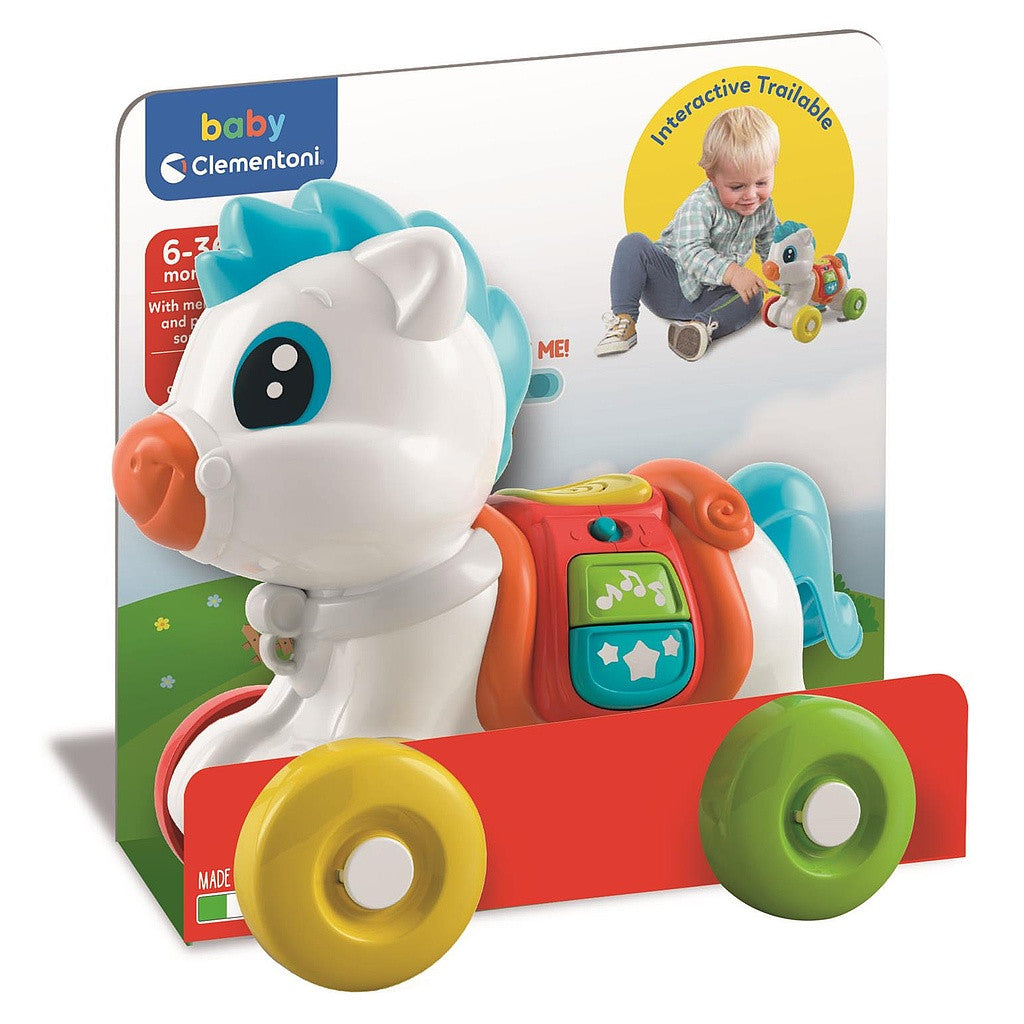 Pferd Wheely Musizierendes Zieh-Pony, entwicklungsförderndes Geschicklichkeitsspiel Clementoni