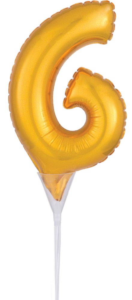 Nummer Gold, Nummer 6 Folienballon für Torte 15 cm