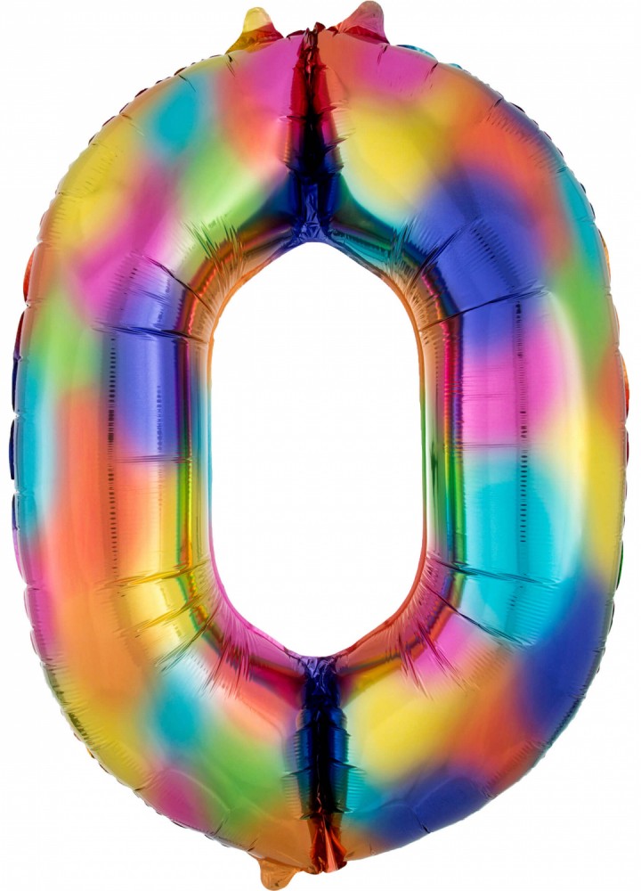 Nummer Regenbogen Riesen-Zahlenfolienballon Nummer 0, 88x63 cm