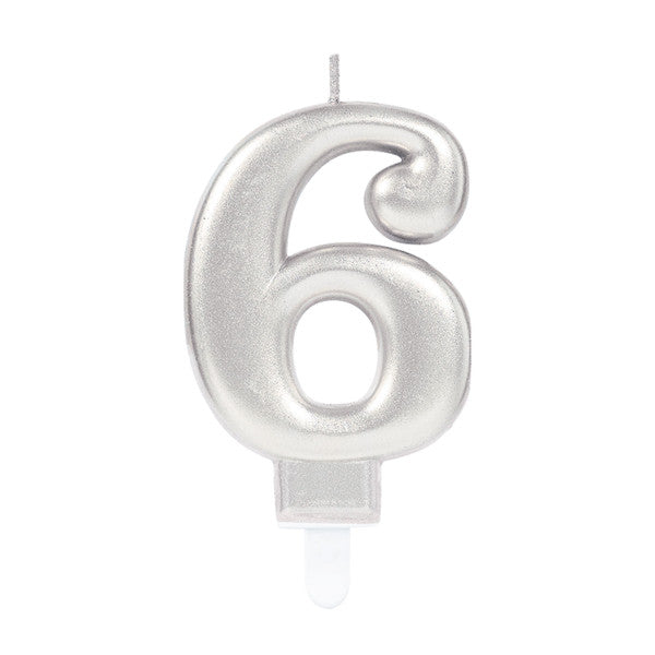 Nummer Silber, Silber Zahlkerze, Tortenkerze Nummer 6