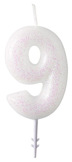 Farbe Weiße, Weiße Glitzerkerze 9, 6,5 cm