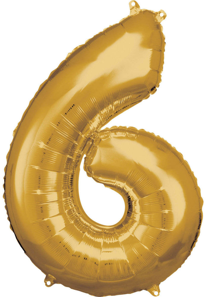 Nummer Gold, Riesige Zahlenfolie Ballon 6, 86*58 cm