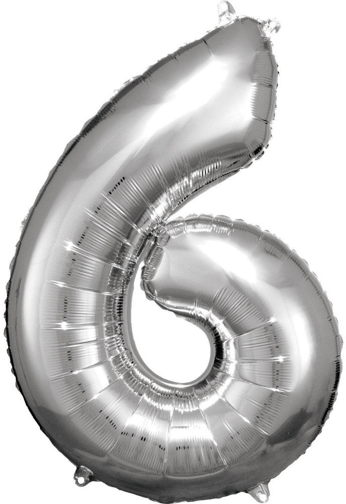 Nummer Silber Riesen-Zahlen-Folienballon 6, 86*58 cm