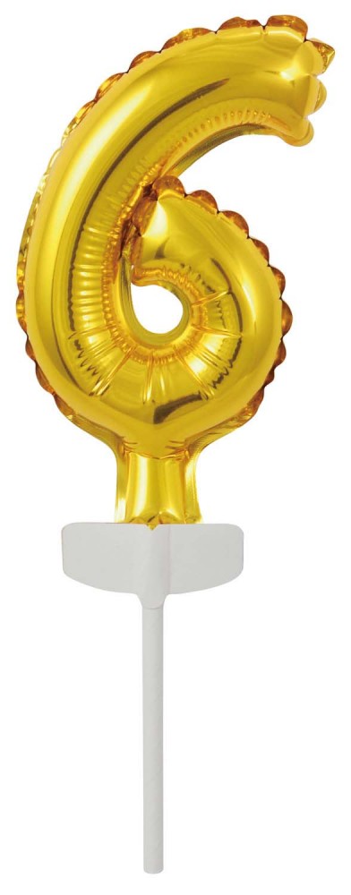Nummer Gold, Gold Nummer 6 Folienballon für Kuchen 13 cm