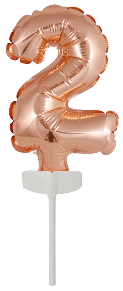Nummer Rose Gold Nummer 2 Folienballon für Kuchen 13 cm