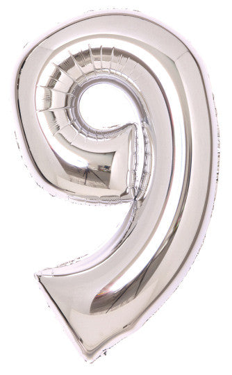 Nummer Silber, Silber Zahl 9 Folienballon 66 cm
