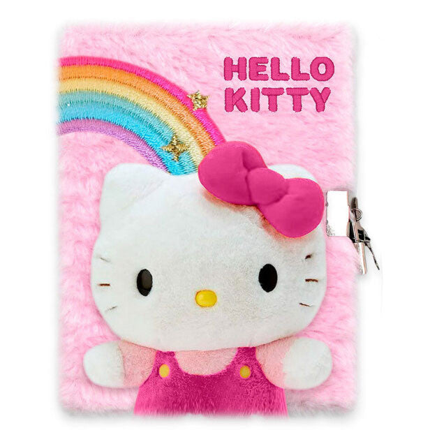Hello Kitty Rainbow 3D Plüsch A5 Schloss Tagebuch