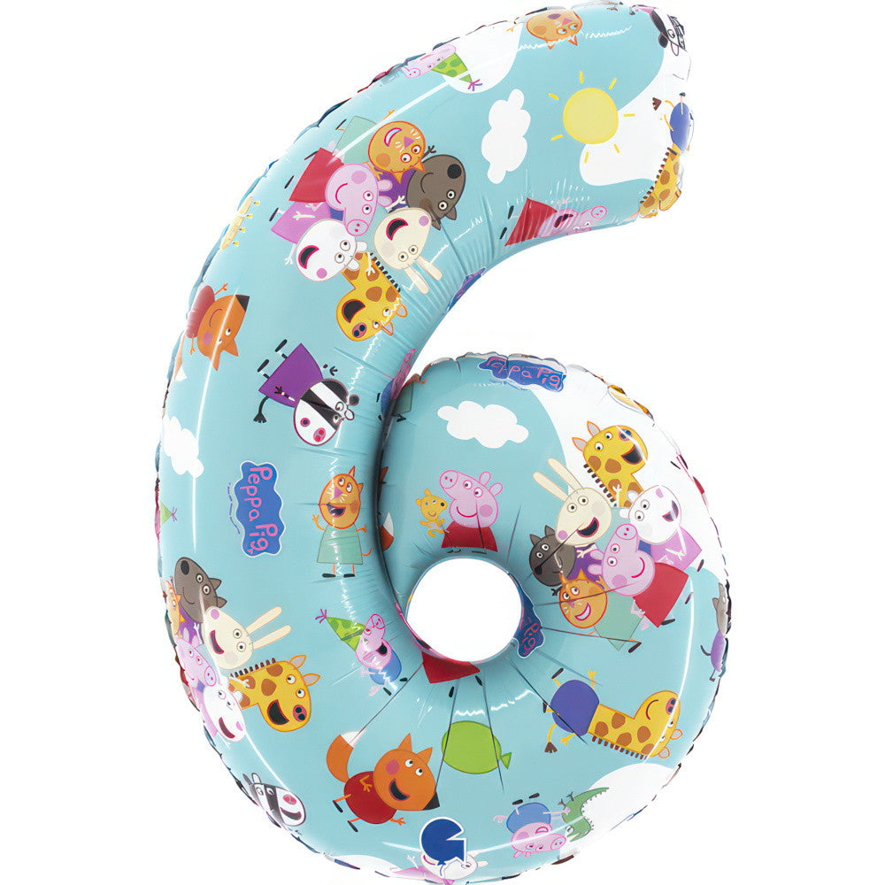 Peppa Wutz Blue Zahl 6 Folienballon 66 cm
