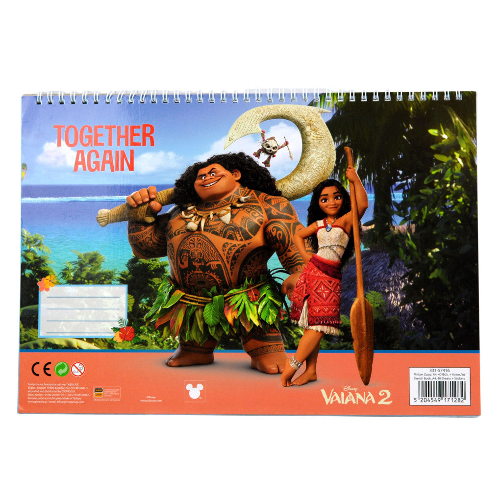 Disney Vaiana Together Again A/4 Spiral-Skizzenbuch mit 40 Seiten und Sticker