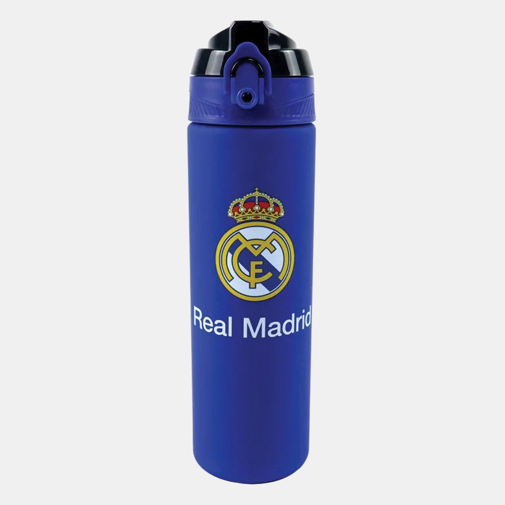 Real Madrid Blue matte Kunststoff-Trinkflasche mit Strohhalm 700 ml