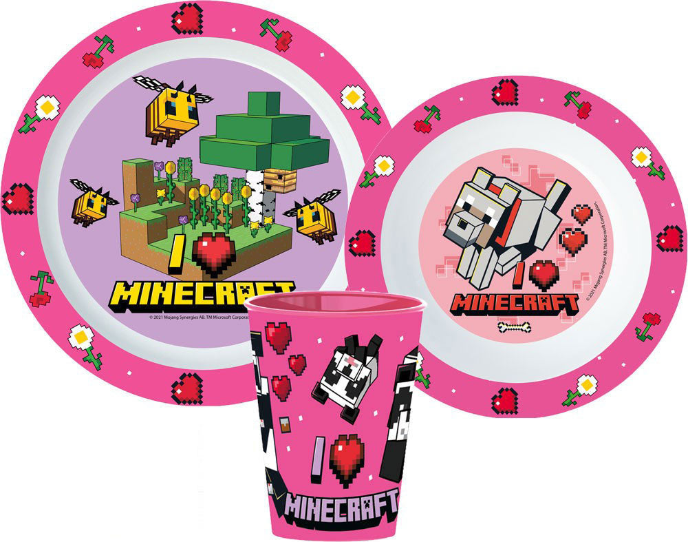 Minecraft Girls Geschirrset, Mikroplastikset, mit Becher 260 ml