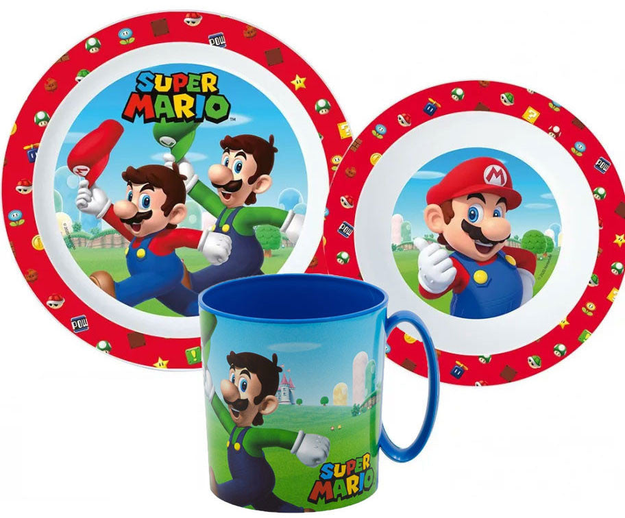 Super Mario Mushroom Kingdom Geschirrset, Micro-Kunststoff-Set mit Tasse 350 ml