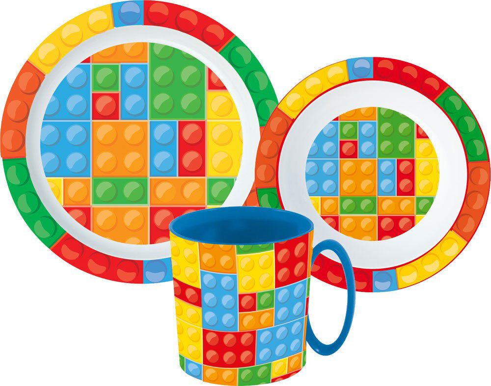 Bricks Bricks Lego Muster Geschirrset, Mikrokunststoff-Set mit Becher 350 ml