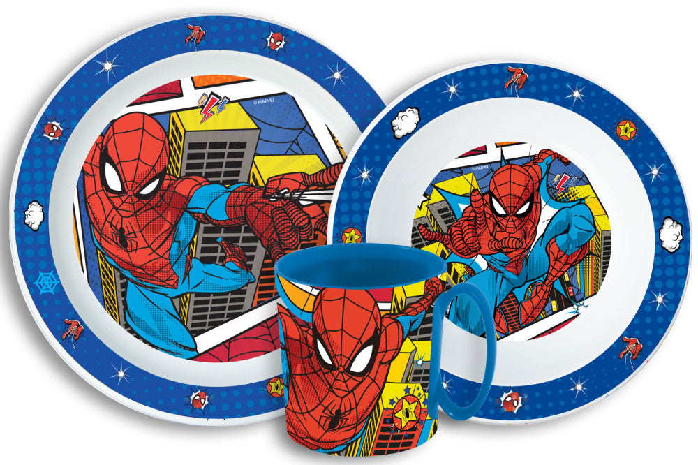 Spiderman Grid Essgeschirr, Mikroplastik-Set mit Becher 350 ml