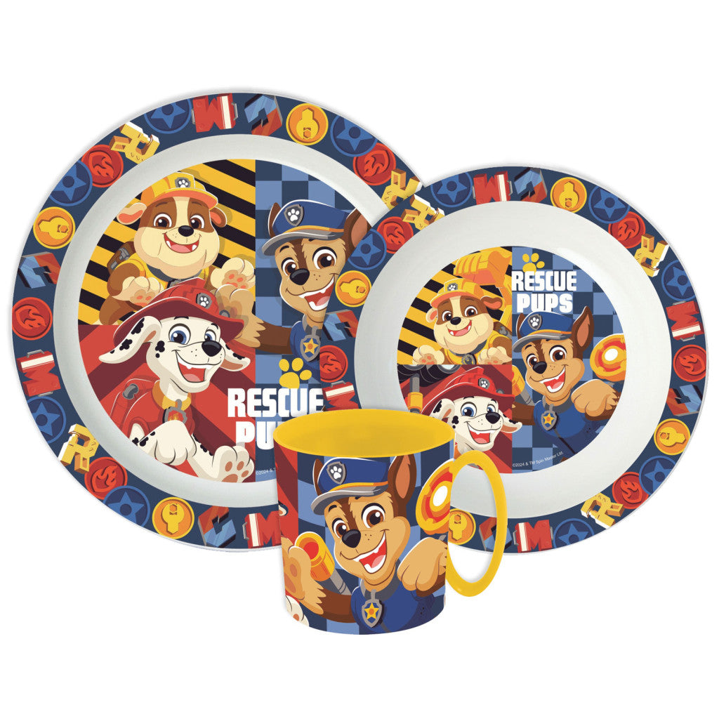 Paw Patrol Rescue Pups Geschirrset, Mikro-Kunststoff-Set mit Becher 390 ml