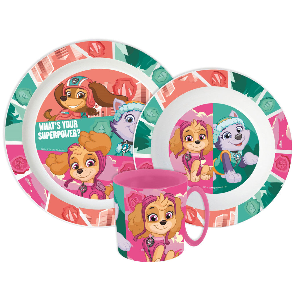Paw Patrol Superpowers Essgeschirr, Mikrokunststoff-Set mit Becher 390 ml