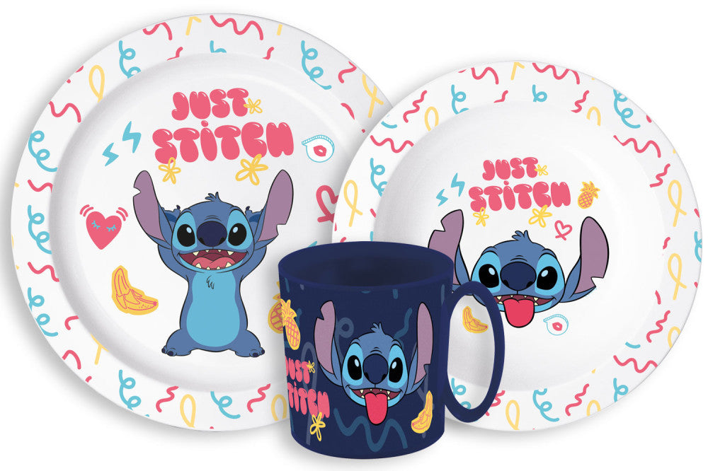 Disney Lilo und Stitch Palms Disney Lilo & Stitch Geschirrset, Mikro-Kunststoff-Set mit Becher 265 ml