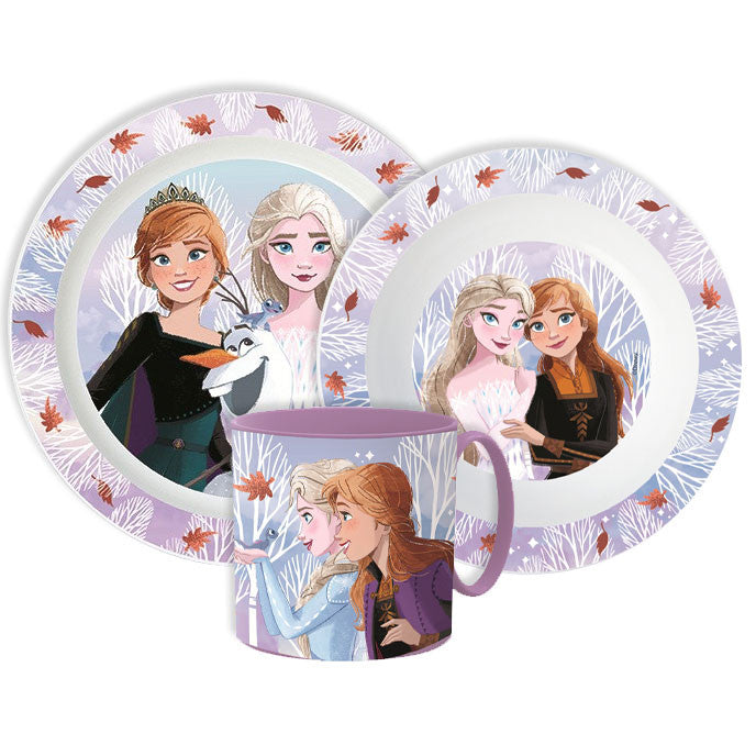 Disney Eiskönigin Autumn Leaves Geschirrset, Mikro-Plastik-Set mit Becher 265 ml