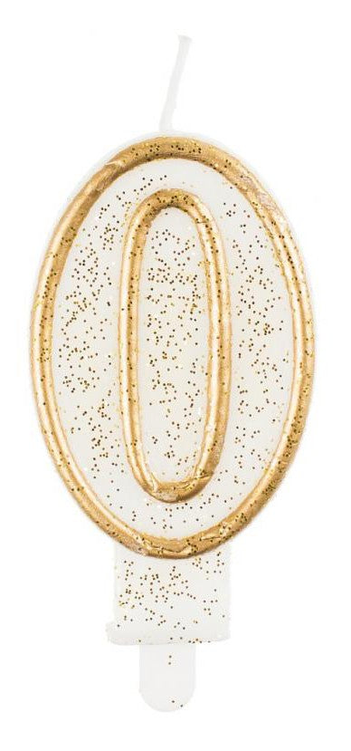 Nummer Gold Goldene Glitzer-Zahl 0 Kerze, Tortekerze