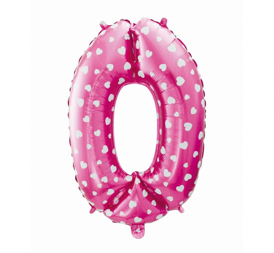 Nummer Pink mit Herzen, Rosa 0-förmiger Folienballon 61 cm