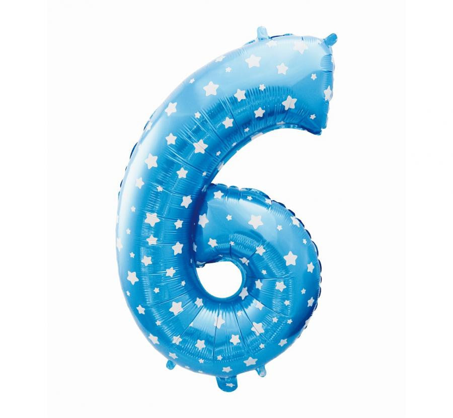 Nummer Blau mit Sternen, Blau Nummer 6 Folienballon 61 cm