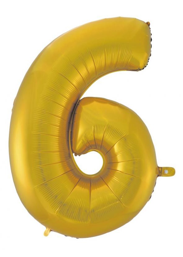 Nummer Gold Mat Goldene Zahl 6 Folienballon 92 cm