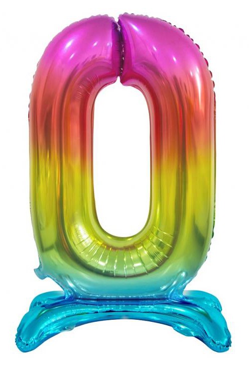 Nummer Rainbow Bunter Nummer 0 Folienballon mit Basis 74 cm