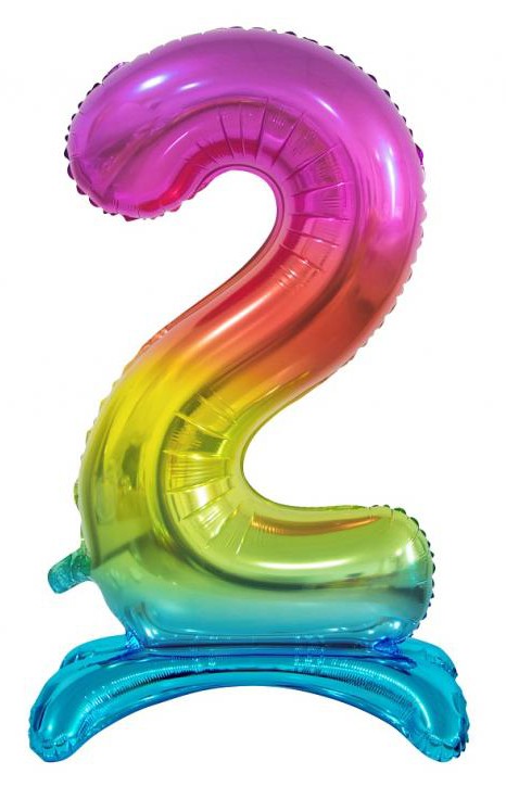 Nummer Rainbow Bunter Folienballon Nummer 2 mit Fuß 74 cm