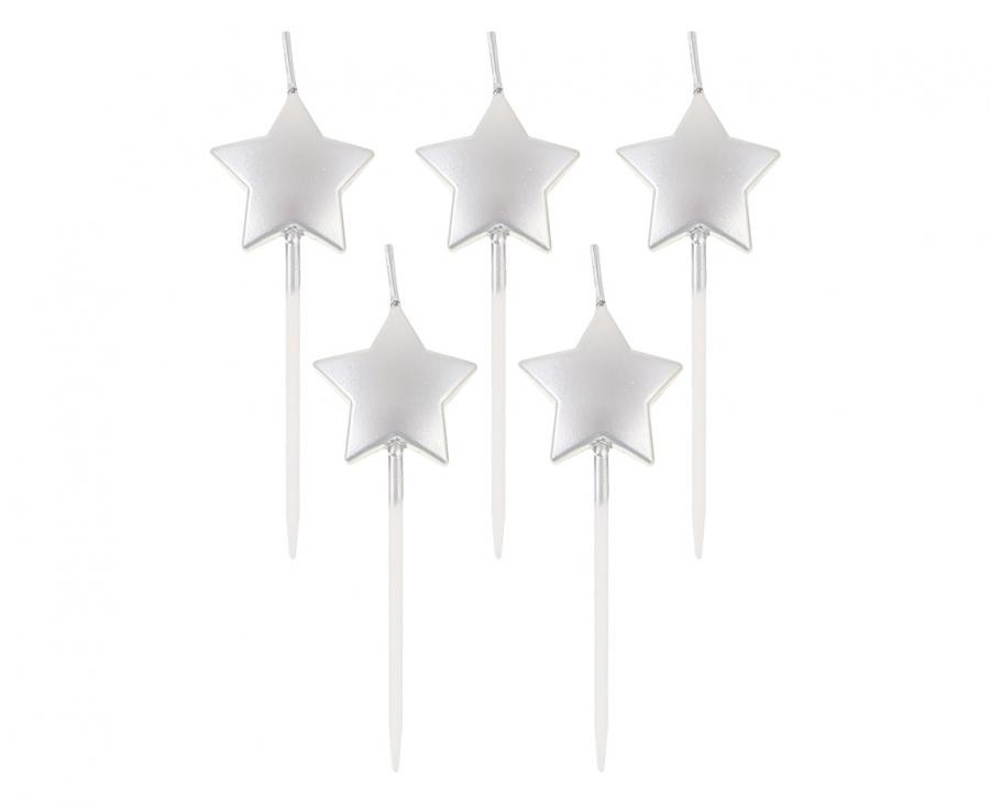 Star Metallic Silver Silberne Geburtstagskerze Set 5 Stk