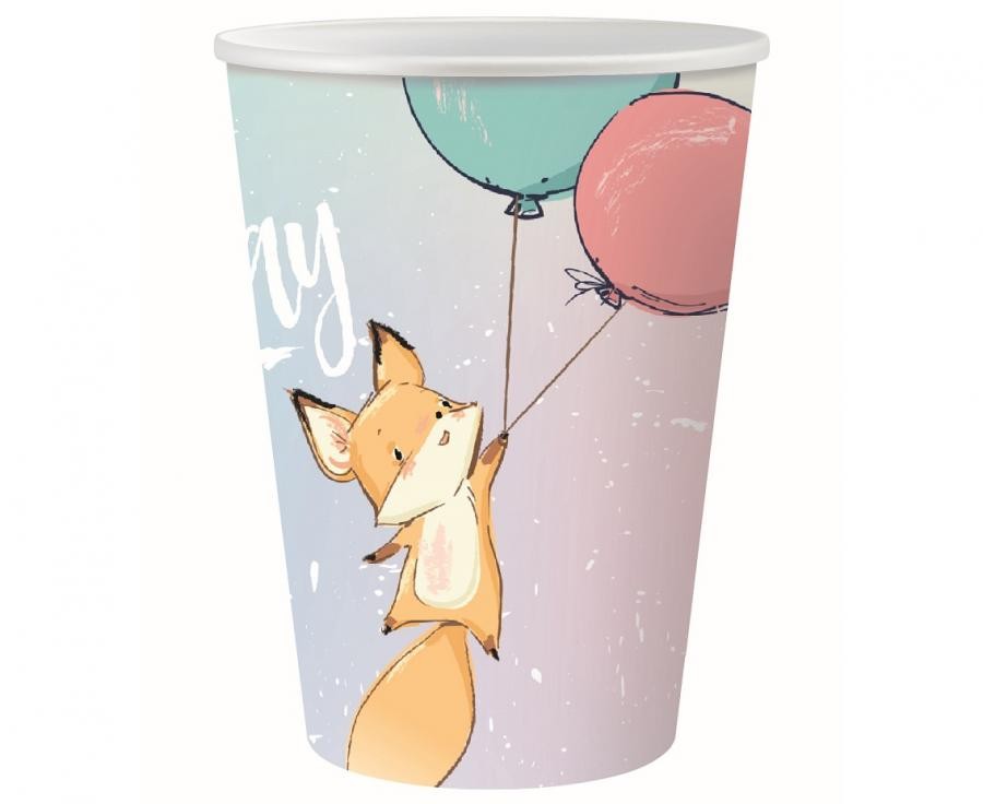 Fuchs Balloon Happy Birthday Pappbecher, 6 Stk, 270 ml