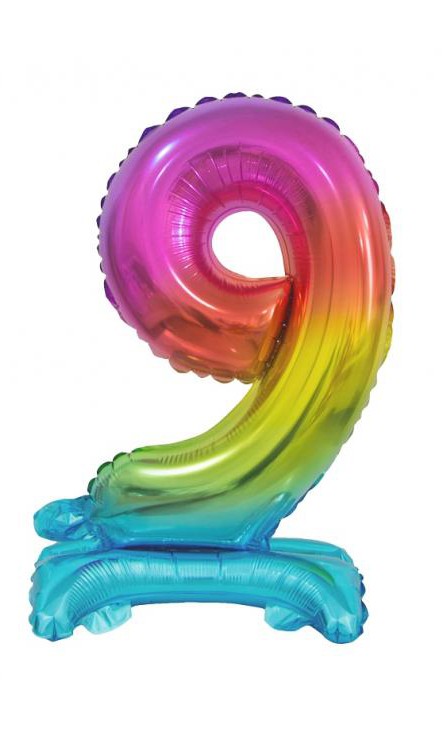 Nummer Rainbow Bunter Mini-Folienballon Nummer 9 mit Standfuß 38 cm