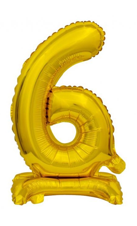 Nummer B&C Gold Goldene Mini-Zahl 6 Folienballon mit Basis 38 cm