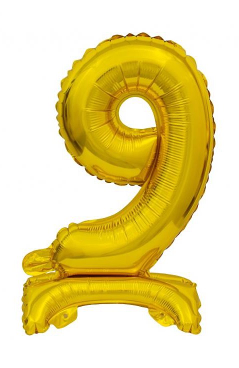 Nummer B&C Gold Goldene Mini-Folienballon Zahl 9 mit Basis 38 cm
