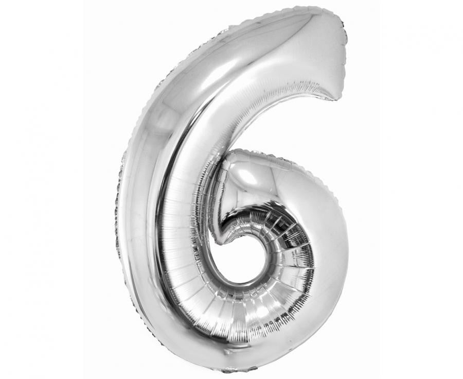 Nummer Silver Silberne Nummer 6 Folienballon 76 cm
