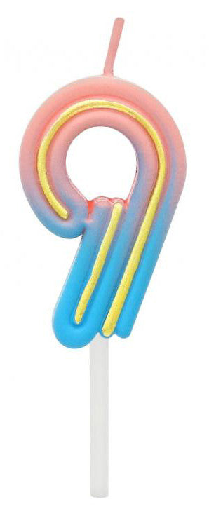Nummer Neon Bunte Zahl 9 Kerze, Geburtstagskerze