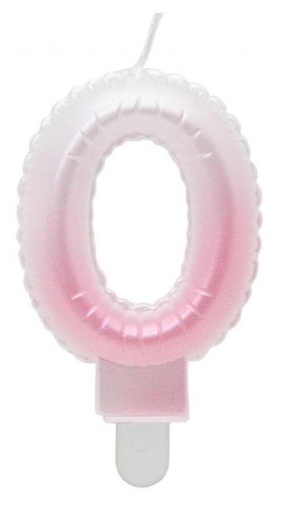 Nummer Ombre Weiß-Rosa Zahl 0 Kerze, Geburtstagskerze