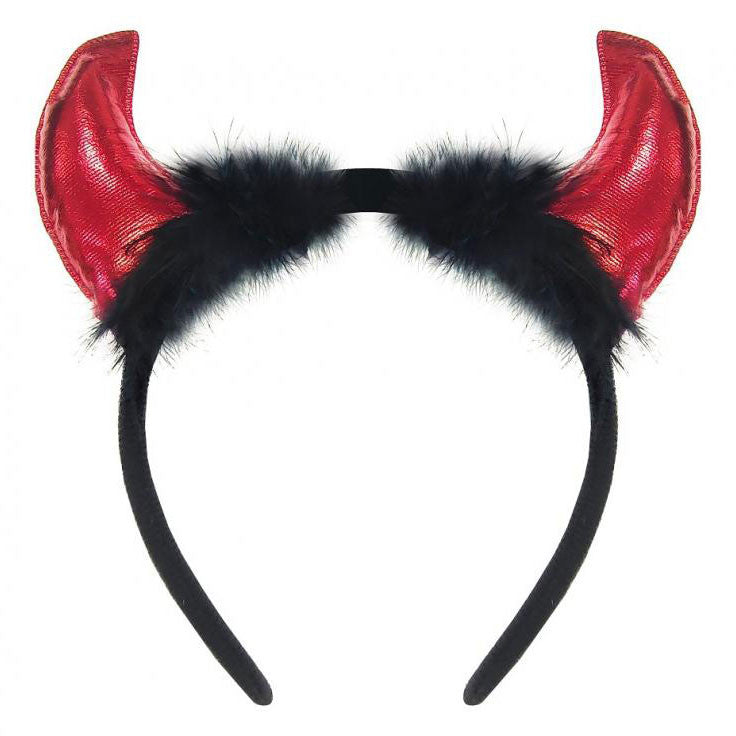 Halloween Red Teufelshorn-Stirnband mit Fell