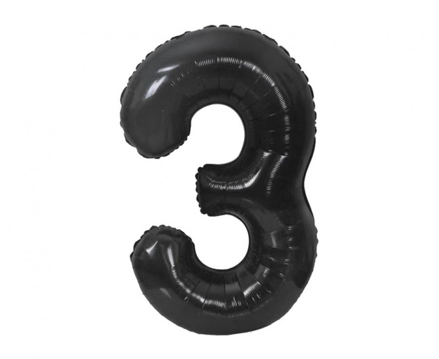 Nummer B&C Matt Black Schwarzer Nummer 3 Folienballon 85 cm