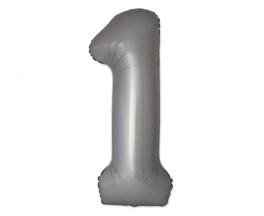 Nummer Moonlight Matt Silber Folienballon Nummer 1, 76 cm (WP)