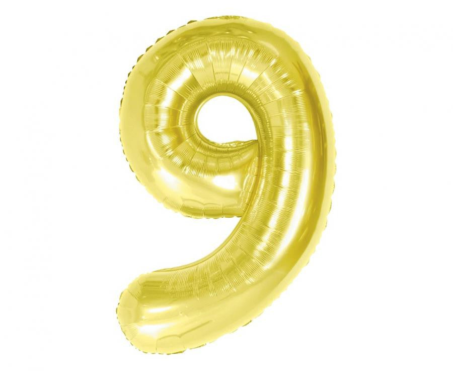 Nummer Light Gold Goldene Zahl 9 Folienballon 85 cm
