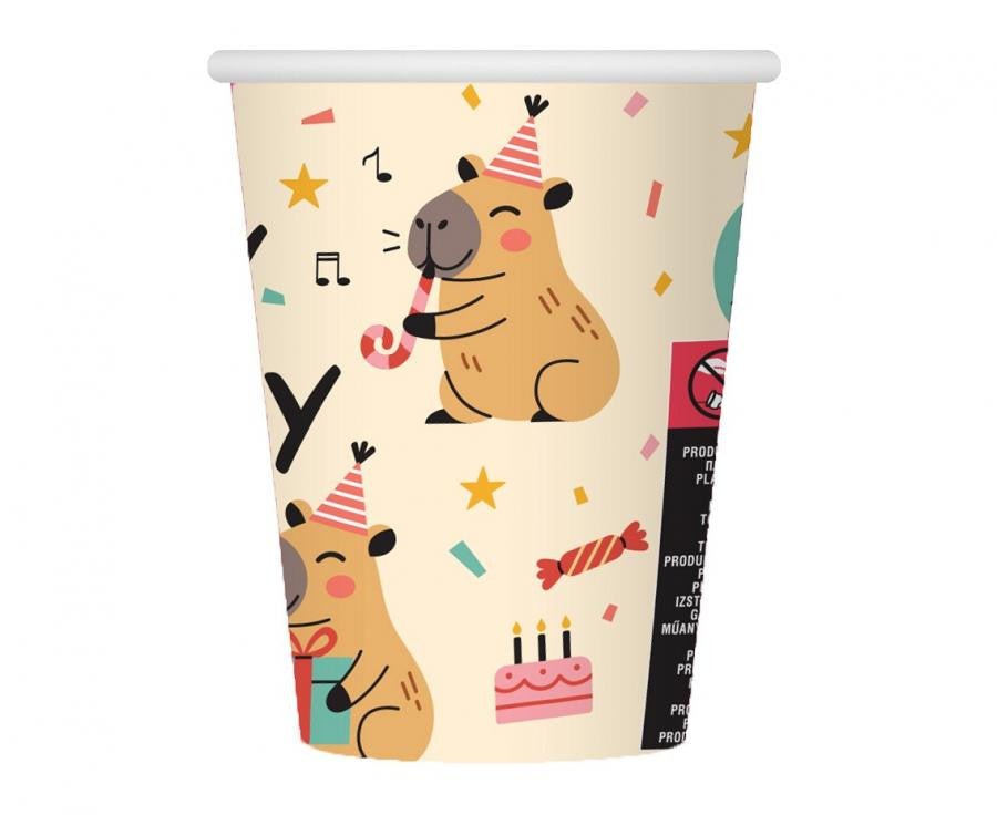 Capybara Party Papierbecher, 6 Stück, 250 ml