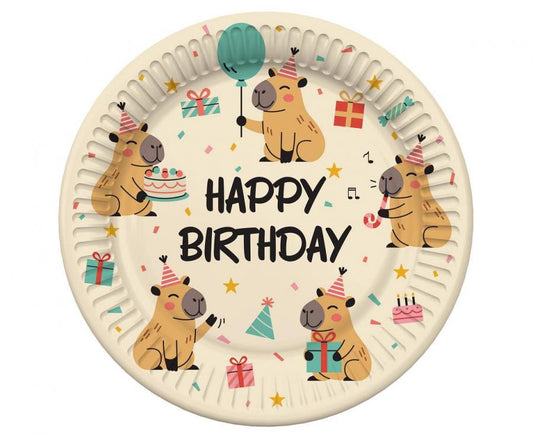 Capybara Party Papier-Teller 6er-Set 18 cm