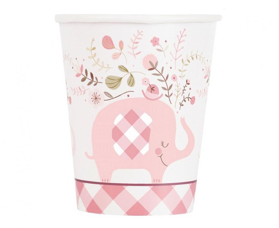 Elefant Floral Rosa Papierbecher 8 Stk 266 ml