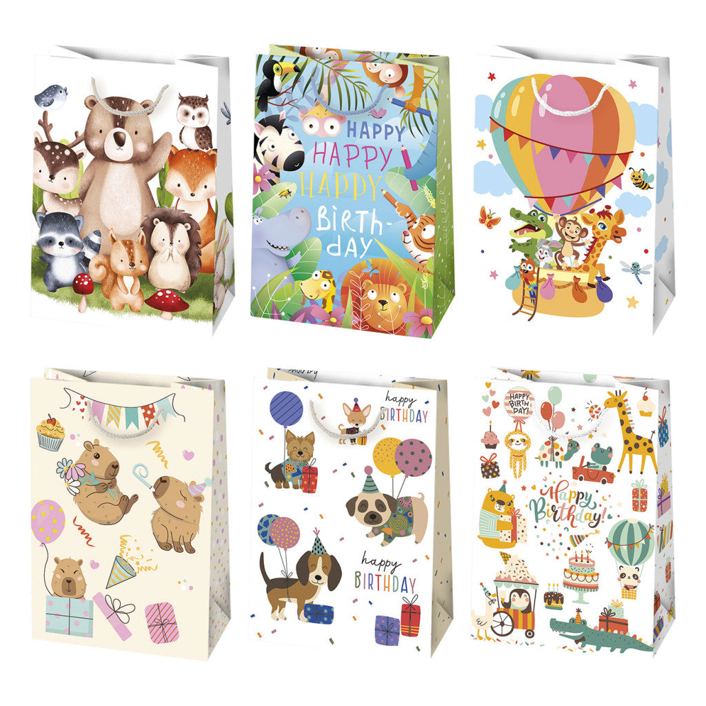 Tiere Happy Birthday Papiergeschenktasche, Geschenktasche 23x32x11 cm