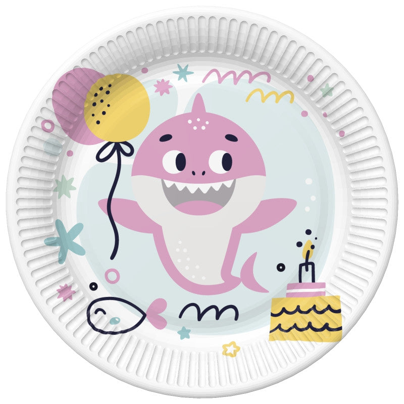 Geburtstag Pink Shark Happy Birthday Pappteller 8 Stück, 22,7 cm