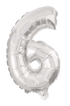 Nummer Mini 6 Silber Nummer Folienballon 35 cm