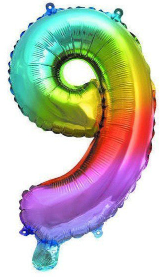 Nummer Multicolor Metallic Mini-Zahl 9 Folienballon 36 cm