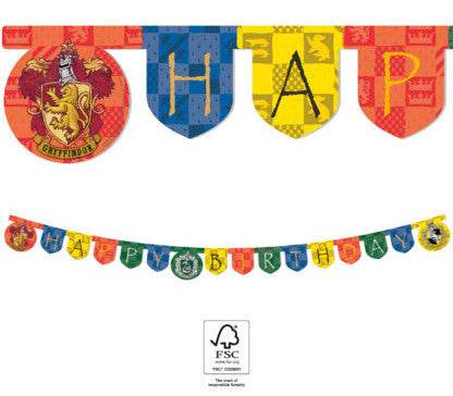 Harry Potter Hogwarts Houses Happy Birthday Schild FSC 2 m