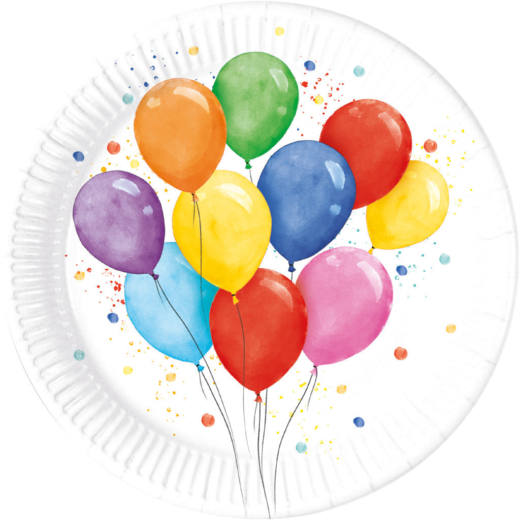 Farbe Colored Papier-Teller mit Ballons, 8 Stück, 23 cm